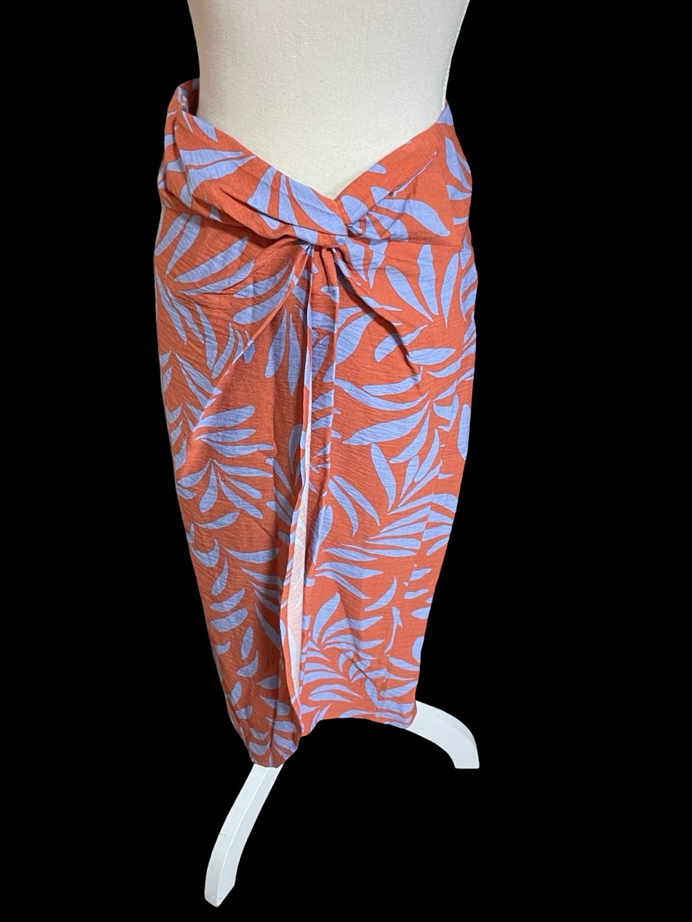 LOFT Outlet Petite ANN TAYLOR faux wrap skirt orange lavender 0P tropical print - Picture 2 of 15